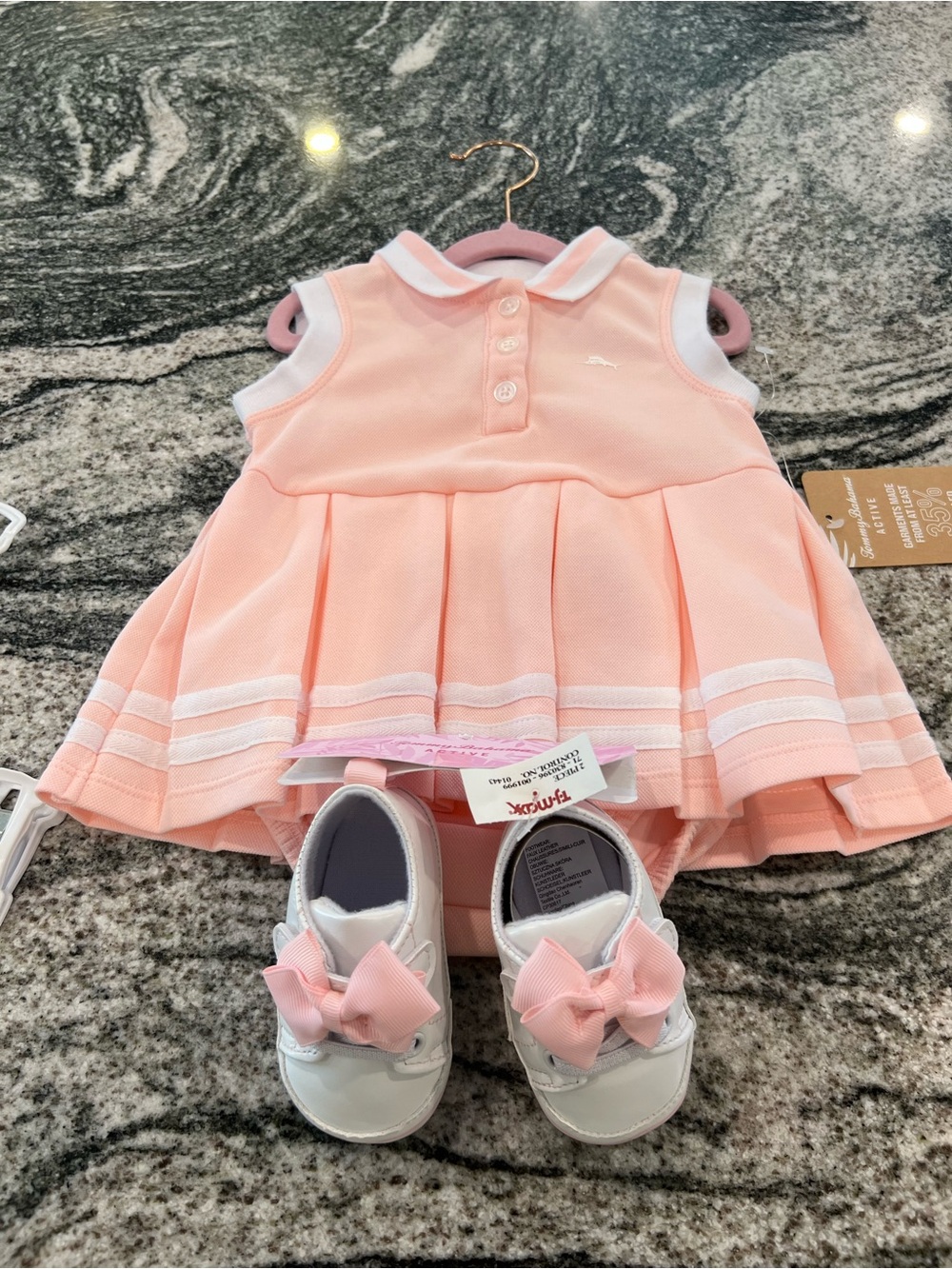 Tommy Bahama Pink Pleated Polo Dress with Bow Accent Shoes